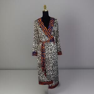 Never Fully Dressed Zebra/Cheetah Margot Long Wrap Dress Bold Retro Sz Small
